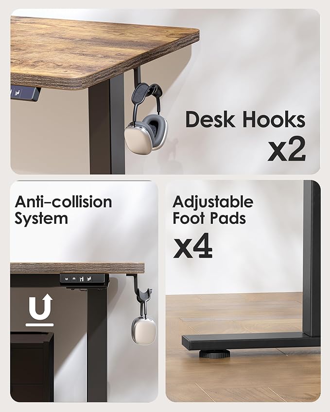 TIQLAB Electric Standing Desk, Adjustable Height Stand up Desk, 63 * 24 Inches Sit Stand Home Office Table with Splice Board, Rustic Brown