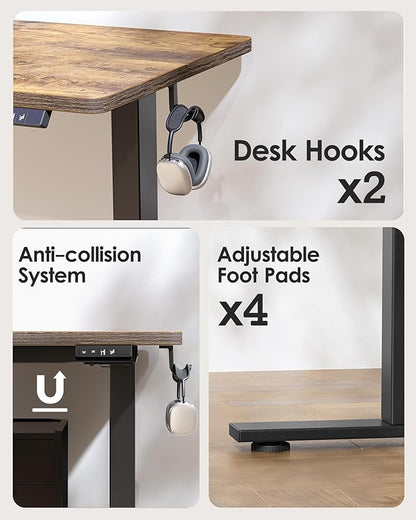 TIQLAB Standing Desk 55 x 24 inch, Electric Height Adjustable with Splice Board, Stand Up Desk, Sit Stand Desk Computer Desk for Home Office, Black Frame/Rustic Brown Top