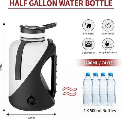 2 Liter Water Bottles ，Bpa-Free,Leakproof，Dishwasher Safe Design，Big Water Bottle with No-Slip Handle for Gym，Sports，Outdoor