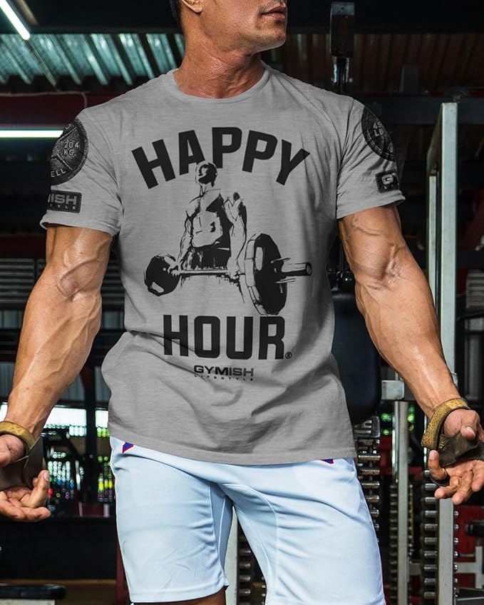 Gymish Lifestyle Happy Hour Deadlift Work Out T-Shirt, Weightlifting Gym Shirts