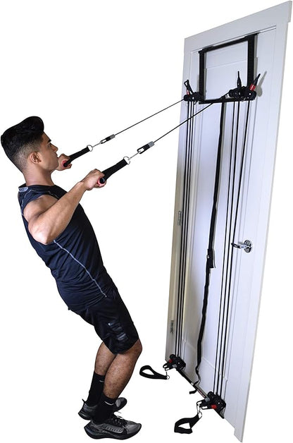 Home Gym Complete Body Exercise Workout Resistance Bands Door Gym w 2X Handles, 2X Ankle Straps and Straight Bar Included