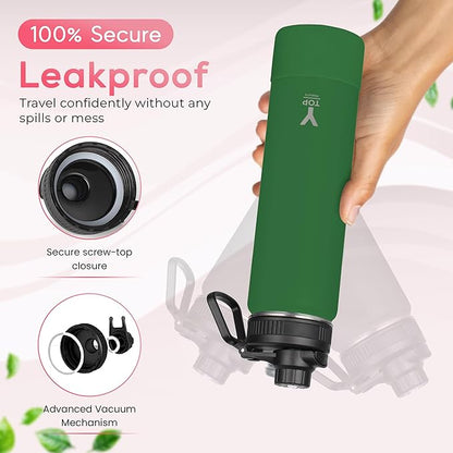 Y TOP 24oz Insulated Water Bottle Leak Proof Spout Lid Fits in Car Cup Holder – Double Wall Dishwasher Safe Easy Clean stainless steel drinking water bottle for Gym Kids Sports Travel Hiking School