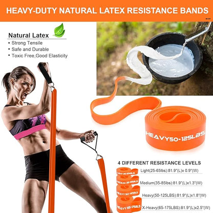 DASKING Resistance Band Bar Set for Home Gym, 500LB Total Resistance with Longer Bar & 4 Stackable Bands, Detachable for Full Body Workouts, Door Anchor, Exercise Guide