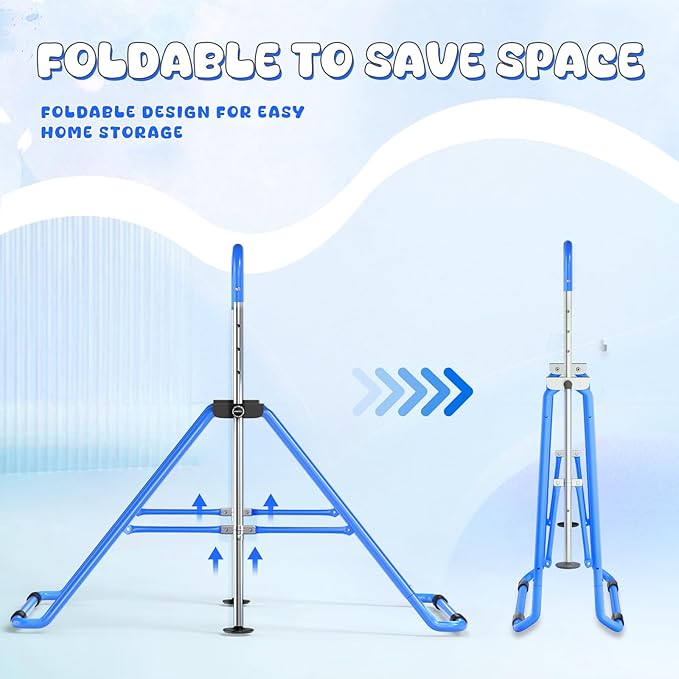 Safly Fun Foldable Gymnastics Bar for Kids, Adjustable 35"-51", Sturdy 145 lbs Capacity, Easy-to-Assemble, Gymnastics Equipment for Kids for Indoor/Outdoor Training