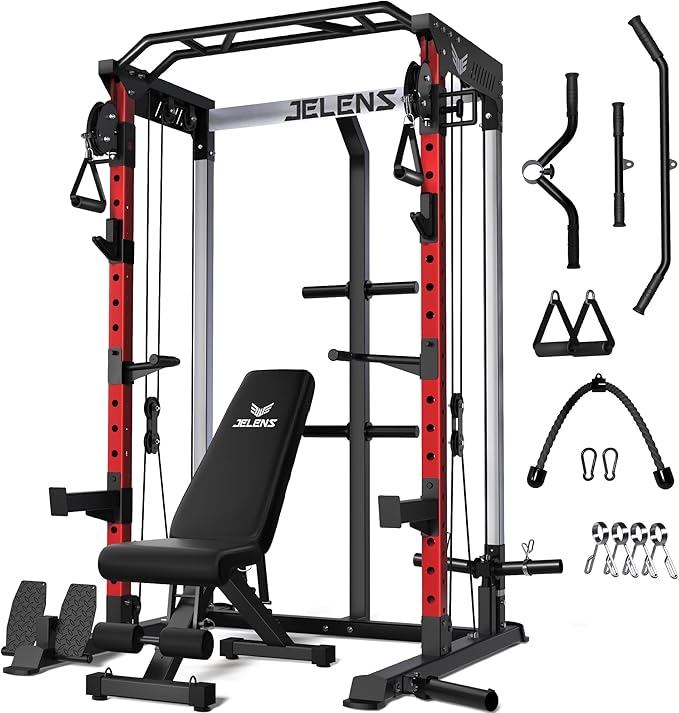 C21 Power Cage, 2000LBS Multi-Function Power Rack with Independent Dual Pulley System, All-in-One Squat Rack for Cable Crossover, Home Gym Workout Machine