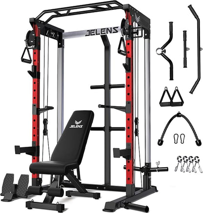 C21 Power Cage, 2000LBS Multi-Function Power Rack with Independent Dual Pulley System, All-in-One Squat Rack for Cable Crossover, Home Gym Workout Machine