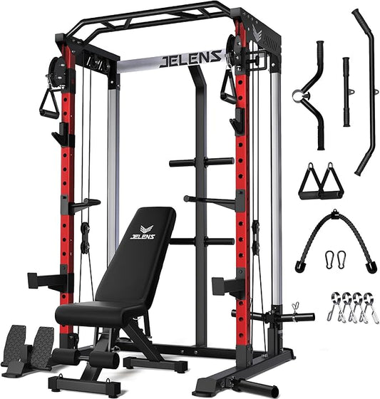 C21 Power Cage, 2000LBS Multi-Function Power Rack with Independent Dual Pulley System, All-in-One Squat Rack for Cable Crossover, Home Gym Workout Machine