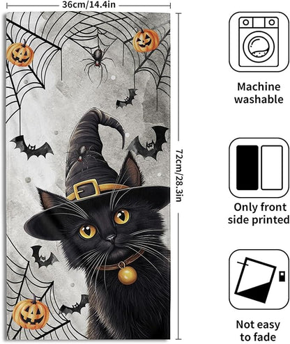 Halloween Kitchen Tea Dish Towels 2 Pack Black Witch Hat Cat Hand Towel Soft Happy Halloween Soft Absorbent Face Towels Holiday Decorative Fingertip Towels for Home Bath Hotel Spa Washcloths 28x14inch
