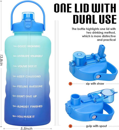 HydroPal 1 Gallon Water Bottles with Straw, 128 oz Water Bottle BPA Free Innovative 2-IN-1 Lid Gym Bottle with Times to Drink Motivational, Large for Sports Fitness Camping Water Jug （13.8X5.5 inch）