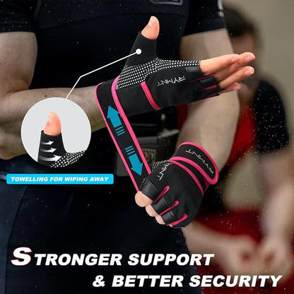 Workout Gloves with Wrist Wrap Support, Weight Lifting Gloves with Full Palm Protection & Extra Grip for Men Women Gym Exercise, Fitness, Weightlifting, Pull ups