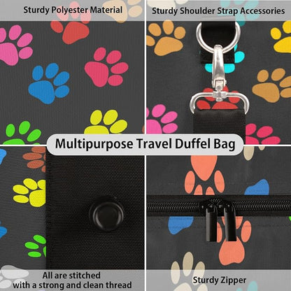 Travel Duffel Bag Cat Dog Paw Print Sport Tote Gym Bag Waterproof Foldable Carryon Weekend Overnight Training Handbag Sports Duffle Bags for Women Men Boys Girls