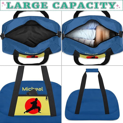 Personalized Martial Art Bag Duffel Bag for Boys Girls, Custom Taekwondo Karate Bag for Travel Weekender Practice Blue