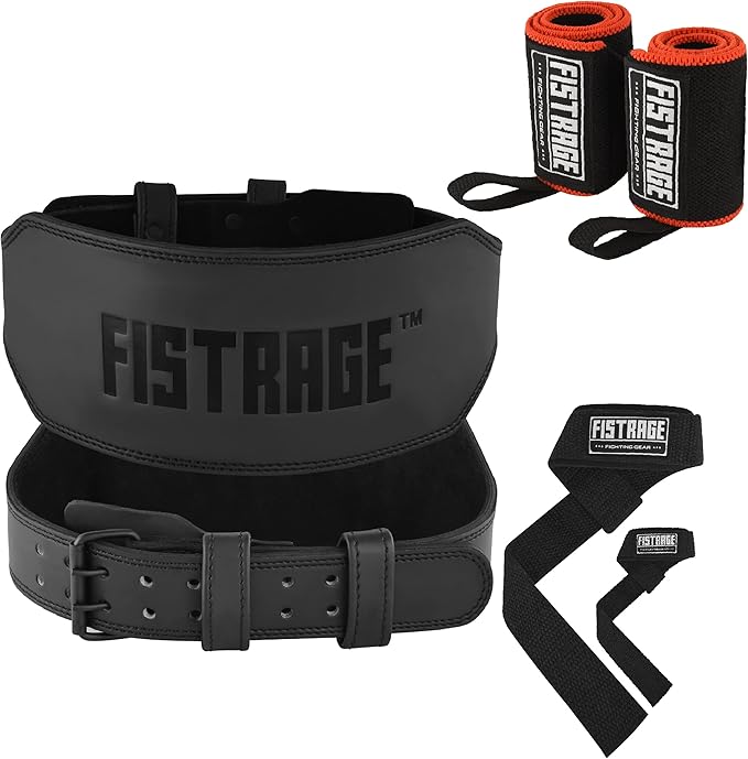 FISTRAGE Power Weight Lifting Leather Belt Gym Back Support Strap Training Fitness Exercise for Tough Workouts | Power Lifters | Supports Lumber Lower Back With Free Wrist Strap