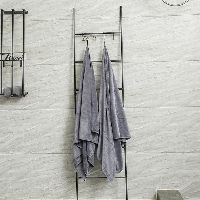 JML Bath Towels Set 4 Pack (30" x 60") - Large, Soft, Absorbent, Quick Dry Microfiber Towel for Hair Wrap, Fitness, Sports, Yoga, Swim, Pool, Grey