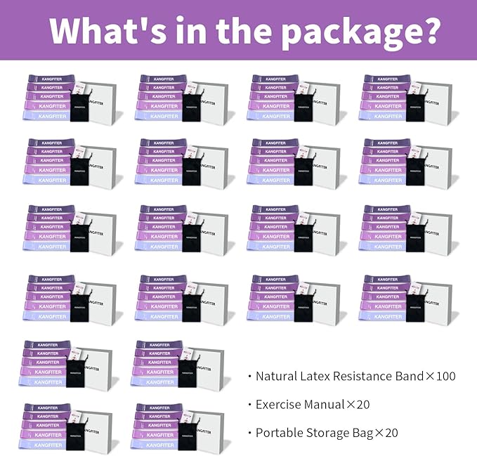 100 PCS Bulk Resistance Bands Latex, Loop Exercise Bands Set for Gym Members Sports Class Students Gift, 5 Pieces Each Set with Storage Bag, Fitness Bands for Outdoor Home Gym Yoga Pilates