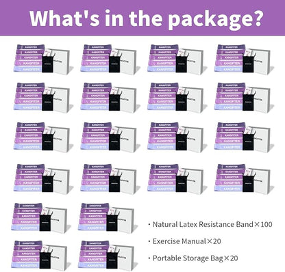 100 PCS Bulk Resistance Bands Latex, Loop Exercise Bands Set for Gym Members Sports Class Students Gift, 5 Pieces Each Set with Storage Bag, Fitness Bands for Outdoor Home Gym Yoga Pilates