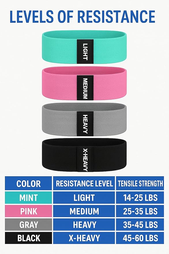 Booty Bands, Fabric Resistance Bands for Working Out, 4-Level Non-Slip Workout Bands with Exercise Guide, Hip and Glute Training Equipment for Home Gym, Teal Pink Gray Black