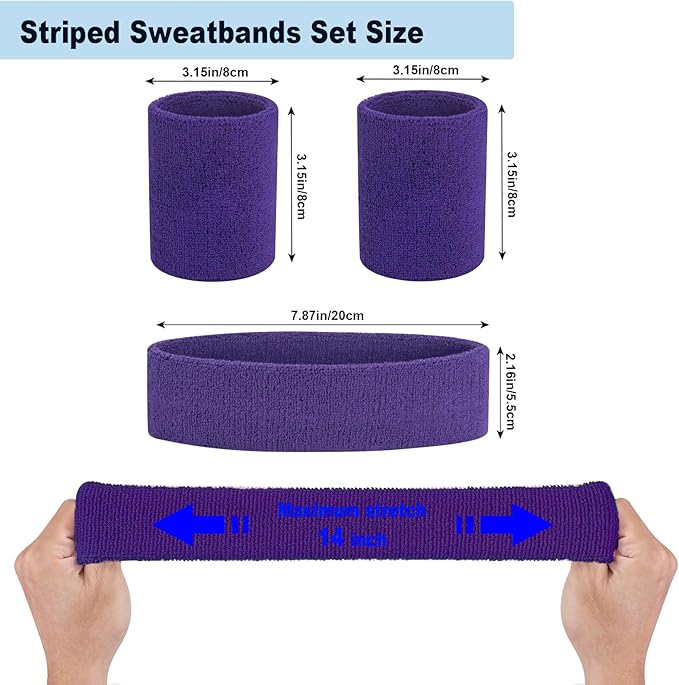 Sweatbands Headband and Wrist Set, Cotton Sweat Band for Athletic Men and Women, Sweatbands Sports Headbands for Working Out, Running, Basketball, Tennis, Yoga
