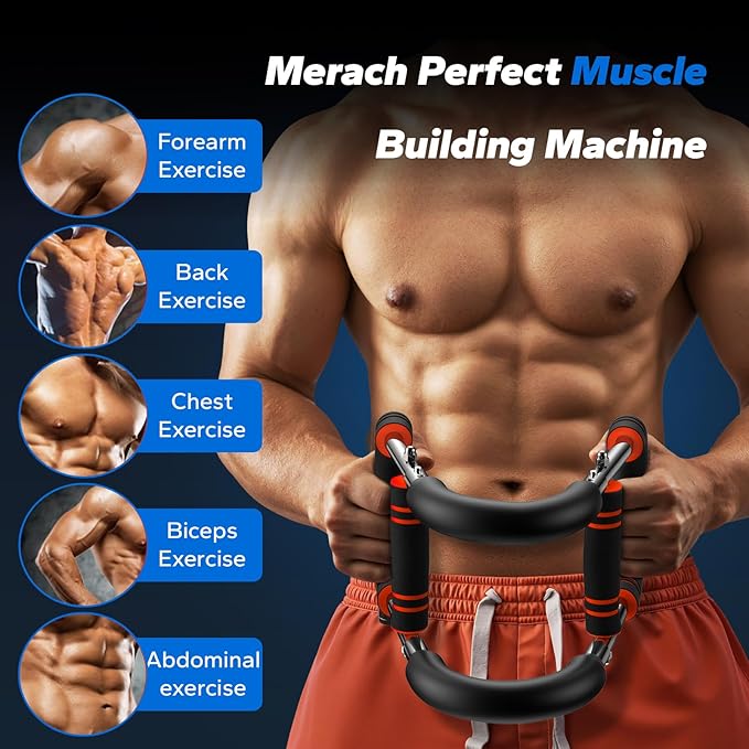 Merach Twister Arm Trainer, Adjustable Power Twister Bar, Chest Workout Equipment for Men, Portable Upper Body Workout Machine, Detachable Spring Resistance Home Fitness Equipment
