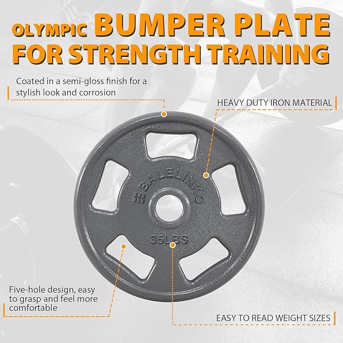 Balelinko Cast Iron 2-Inch Olympic Grip Plate Weight Plate for Strength Training, Weightlifting and Crossfit