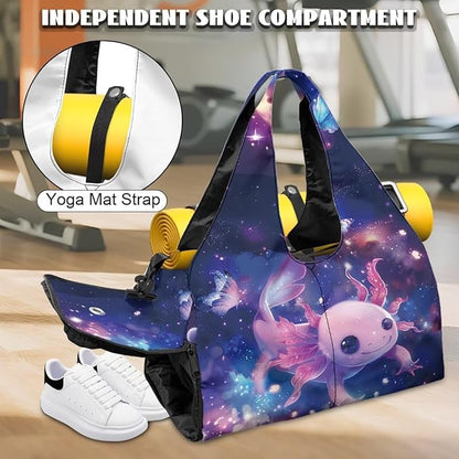 Gym Bag with Yoga Mat Holder Large Tote Bag With Multi Pockets for Women Men Dry Wet Separated Pocket Carryall Yoga Tote Bag for Pilates Travel Workout Office