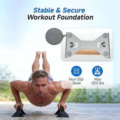 Rocalt Parallettes Push Up Handles - 550LBS Ergonomic Beech Wood Push Up Bars, Heavy Duty Steel Calisthenics Equipment for Home Gym, Anti-Slip Push Up Stands No Wrist Pain