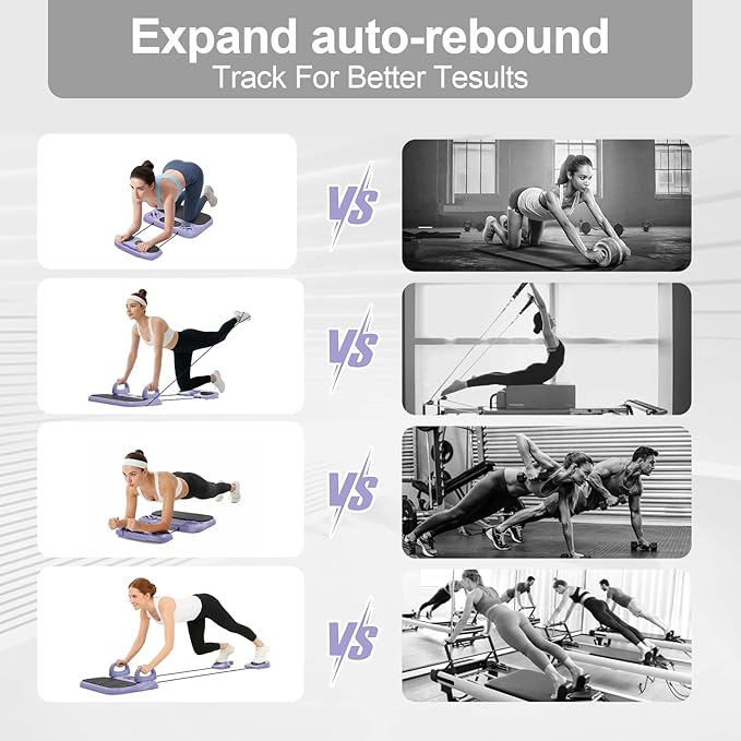 Multifuncional Pilates Board & Push Up System with Timer, Ab Wheel & Core Sliders, Portable Home Gym Kit with Resistance Ropes & Plank Support, Full Body Workout for Women & Men (Simulates Reformer)