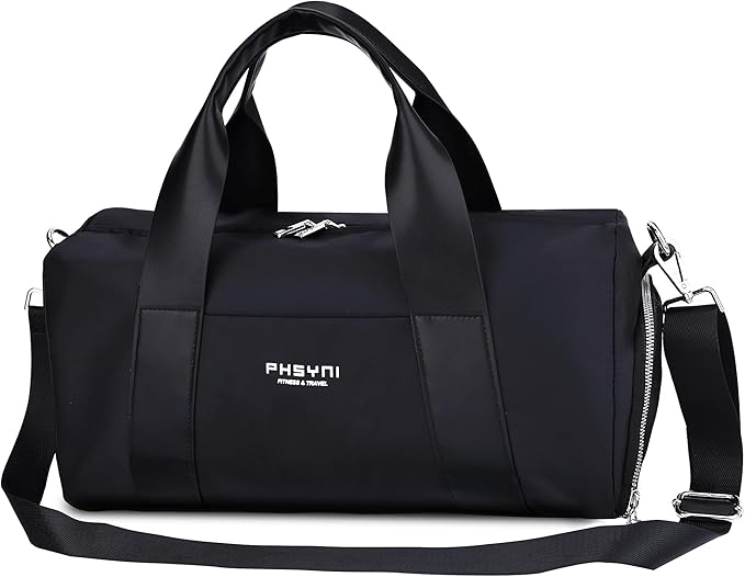 Sports Small Gym Bag for Women & Girls and Kids, Cute Mini Duffle Bag with Wet Pocket & Shoes Compartment, Personal Item Travel Workout Bag, 16"-Small, Black