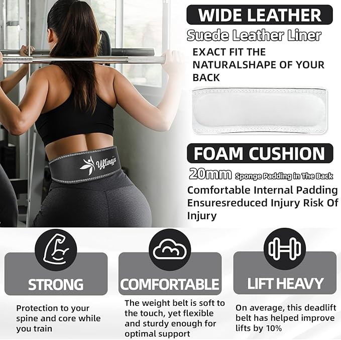 Women's Leather Lumbar Gym Belt for Heavy Lifting - 6.8mm Thick Weight Lifting Belt with Back Brace Support（Women & Men）, Squat Belt for Squats, Deadlifts & Strength Training（S/M/L）