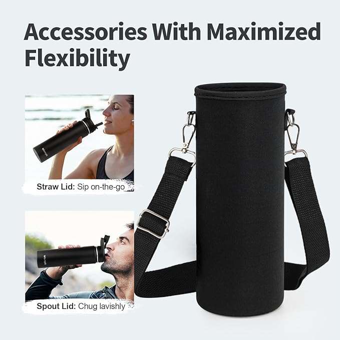 24 oz Insulated Water Bottle with Straw (Cold for 24 Hrs), Stainless Steel Triple Wall Vacuum Sports Water Jug, Leakproof Hydro Cup Flask with Paracord Handle & Straw Spout Lids & DIY Stickers