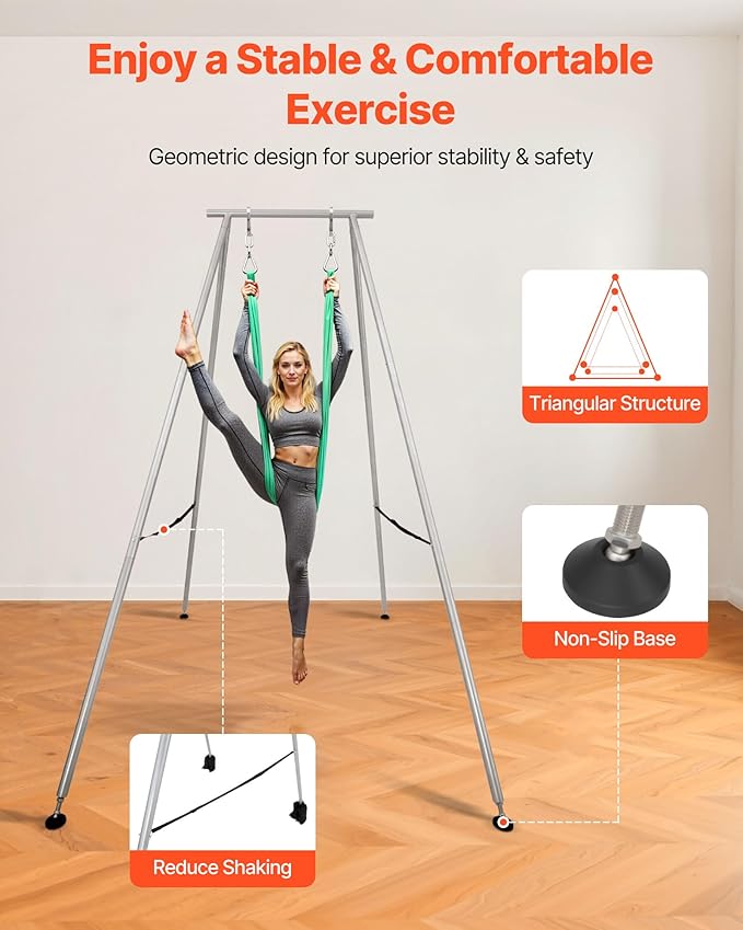 VEVOR Yoga Stand Frame, Max 441-551 lbs Load Swing Stand, Triangular Structure Aerial Rig, Aerial Silk Stands with Yoga Hammock, Standard & Height-Adjustable Version