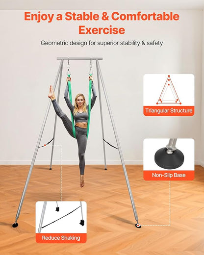 VEVOR Yoga Stand Frame, Max 441-551 lbs Load Swing Stand, Triangular Structure Aerial Rig, Aerial Silk Stands with Yoga Hammock, Standard & Height-Adjustable Version