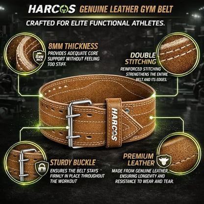 Harcos USPA/IPL Competition Approved 8mm Leather Weightlifting Belt for Men and Women - Heavy Duty Gym Belt for Lifting, Squats, Deadlifts, Powerlifting, Back Support IPF for Fitness Workout