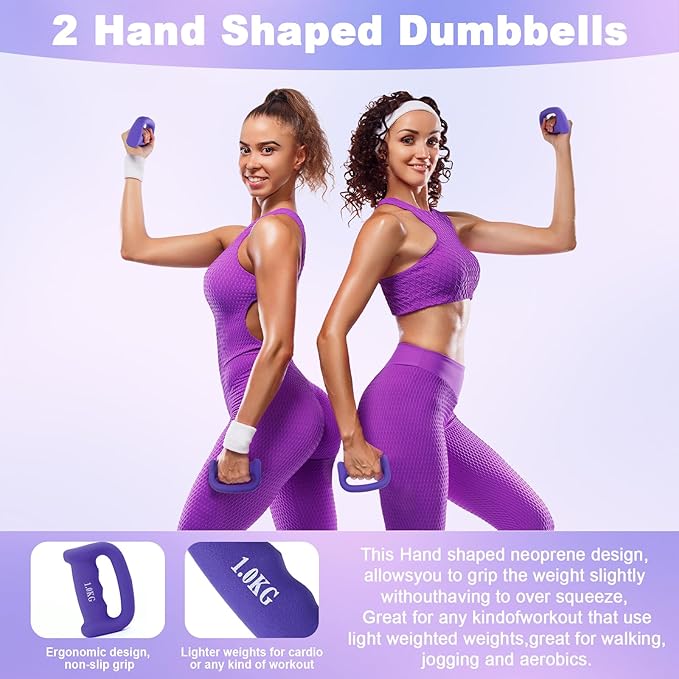 Poen 10 Pcs Pilates Ring Set Include 2.2lb *2 Dumbbells 10" Yoga Exercise Ball 12" Pilates Ring 5-40lb Resistance Bands Elastic Band and Drawstring Backpack Set for Women Home Workouts