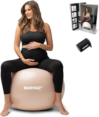 BABYGO Birthing Ball - Pregnancy Yoga Labor & Exercise Ball & Book Set Trimester Targeting, Maternity Physio, Birth & Recovery Plan Included Anti Burst Eco Friendly