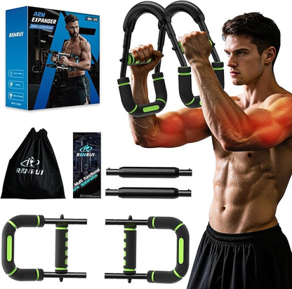 Twister Arm Trainer, Adjustable 5 Resistance Levels (40-130 lbs) Chest & Arm Workout Equipment for Men & Women, Ergonomic Home Gym Strength Trainer with Anti-Slip Handles & Carry Bag (Green)