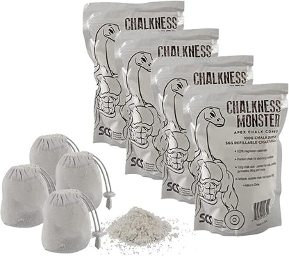Gym Chalk Bag - 4 Pack Resealable Bags (14 Ounces Total) - Easy Grip, Moisture Absorbing - Gymnastics, Rock Climbing, Powerlifting, Weightlifting, and more - Refillable Workout Gym Chalk Bag.