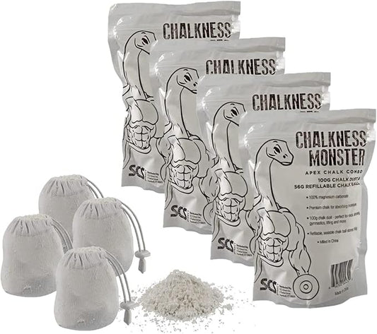 Gym Chalk Bag - 4 Pack Resealable Bags (14 Ounces Total) - Easy Grip, Moisture Absorbing - Gymnastics, Rock Climbing, Powerlifting, Weightlifting, and more - Refillable Workout Gym Chalk Bag.