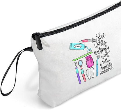 Dental Hygienist Dentist Assistant Teeth Appreciation Thank You Gifts for Female Friend Sister Coworkers Small Cosmetic Makeup Bag Christmas