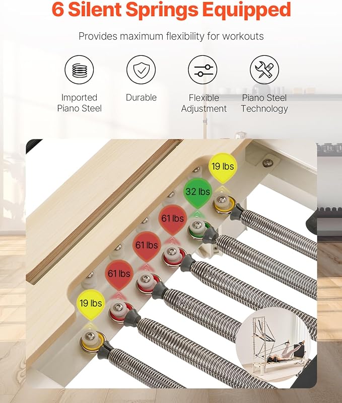 VEVOR Pilates Reformer Accessories for Home Gym, Include Reformer Box/Chair/Spine Corrector/Wall Mounted Machine/Jump Board/Foldable & Dual Resistance Springs