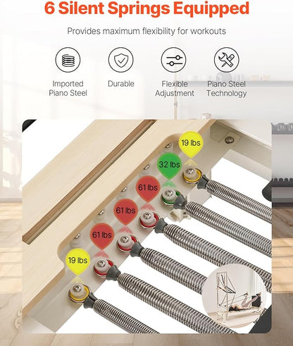 VEVOR Pilates Reformer Accessories for Home Gym, Include Reformer Box/Chair/Spine Corrector/Wall Mounted Machine/Jump Board/Foldable & Dual Resistance Springs