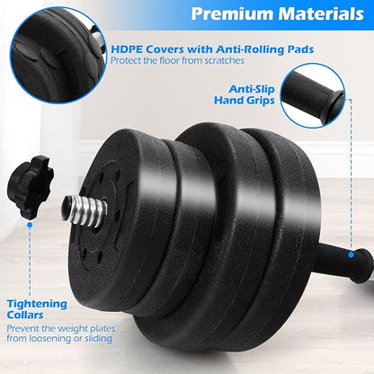 Goplus Adjustable Dumbbells, 66 LBS Free Weights 3 in 1 Changeable Dumbbell and Barbell Set with Connectors for Men Women Home Gym Fitness Workout Strength Training