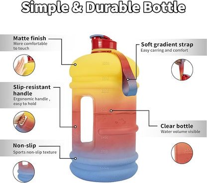 TOOFEEL 1 Gallon Water Bottle,Leakproof,Bpa Free,Dishwasher Safe,128 oz Large Water Jug wiht Handle,Travel & Camping & Sports & Gym Water Bottle For Men and Women - Yellow red gradient