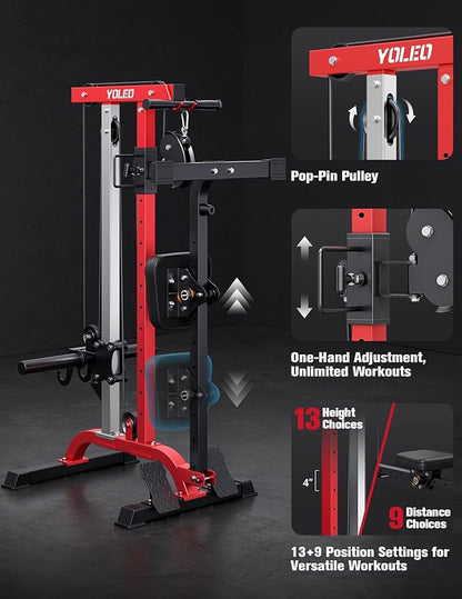 YOLEO Smooth Dual Pulley System Power Cage, 1700LBS Adjustable Cable Crossover Power Rack, Multi-Functional Squat Rack for Home Gym