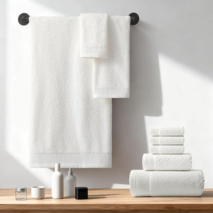 REDKISS Luxury Bath Towel Set of 8, 100% Cotton Bathroom Towels Set with 2 Bath Towels, 2 Hand Towels, 4 Washcloths, Ultra Soft Highly Absorbent Towels for Bathroom, Gym, Hotel, Spa, White