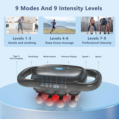 16 Head Massage Gun Deep Tissue, Multi Head Massage Gun, with 9 Modes & Levels,10 Replaceable Massage Heads Included, Body Muscle Pain Relief, Wireless and Portable, Black