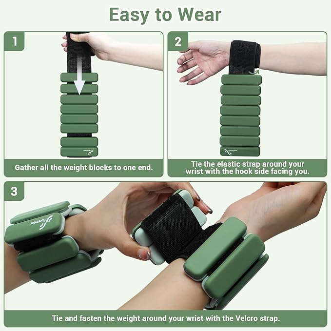 Sportneer Wrist & Ankle Weights for Women Men - 1 Pair (1 lb/2 lb Each) | Adjustable Weighted Bracelet Silicone Bangles for Yoga, Dance, Pilates, Cardio, Aerobics, Gym, Pool Exercises and Jogging