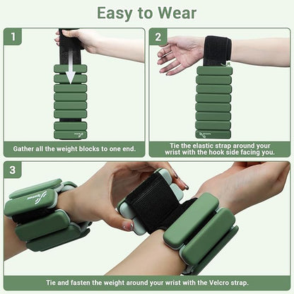 Sportneer Wrist & Ankle Weights for Women Men - 1 Pair (1 lb/2 lb Each) | Adjustable Weighted Bracelet Silicone Bangles for Yoga, Dance, Pilates, Cardio, Aerobics, Gym, Pool Exercises and Jogging
