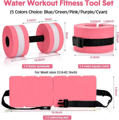 5 Pcs Pool Aquatic Exercise Set Including 2 Lightweight Water Dumbbells, 2 Ankle Swimming Weights, and Swim Belt Water Exercise Equipment for Aquatic Aerobics