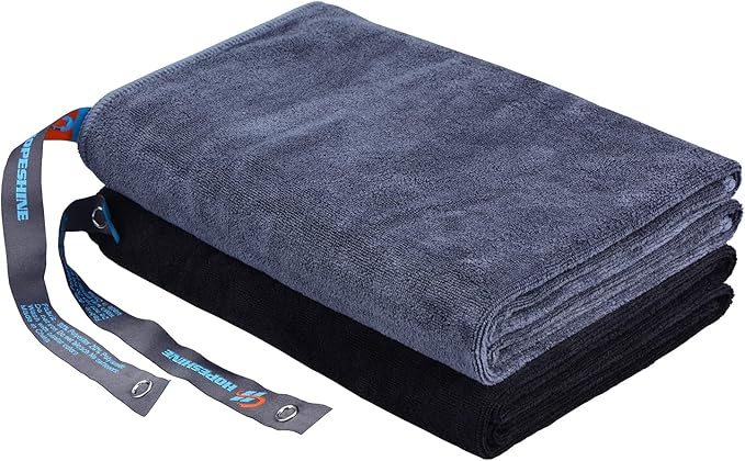 HOPESHINE Gym Towels for Men 20inch X 40inch Women Sweat Large Working Out Microfiber Sports Fast Drying Absorbent Compact Camping, Hiking, Backpacking, Yoga, Travel, Exercise 2-Pack Black+Grey